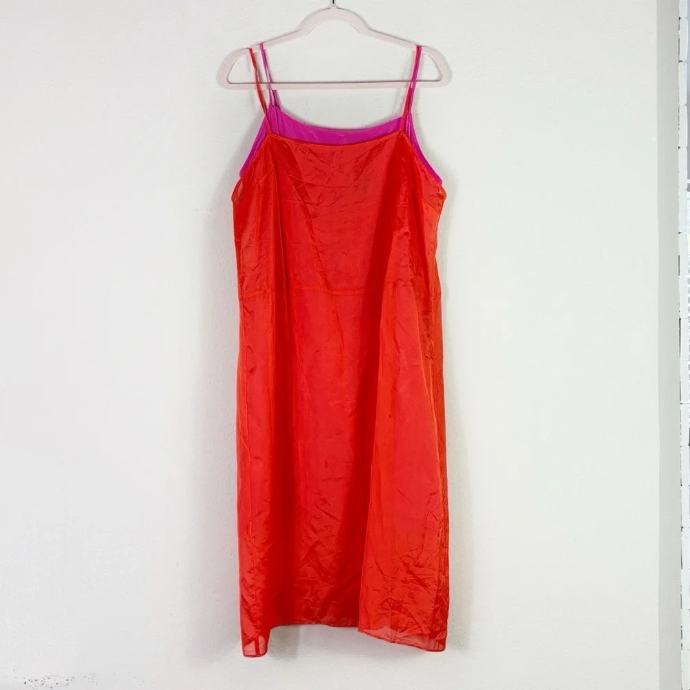 J. Crew Collection Bright Pink Orange Layered dresses w/ spaghetti straps Sz 14